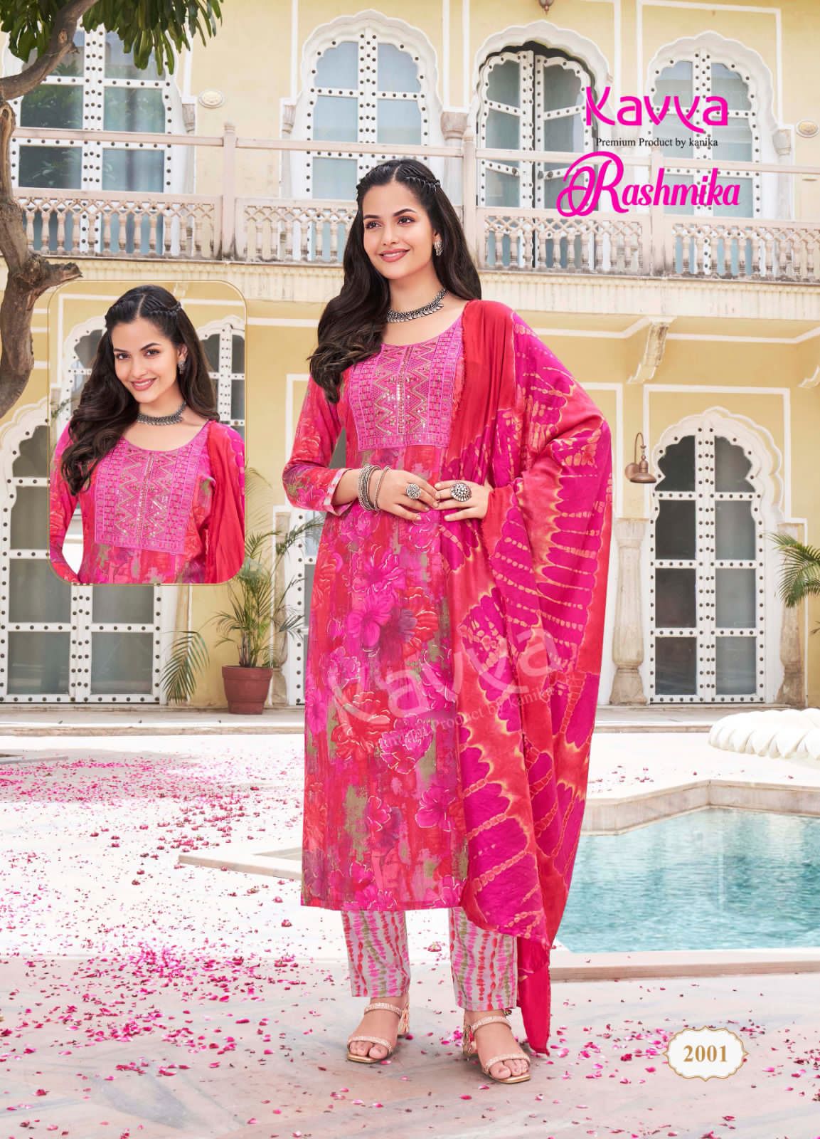 Rashmika Vol 02 By Kavya Rayon Embroidery Kurti With Bottom Dupatta
